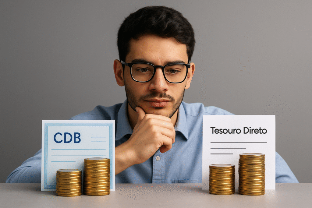 joven analizando se inverte em cdb ou tesouro direto